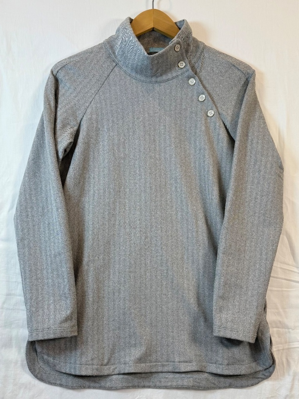 J.McLaughlin Sz SM Gray Marisa Herringbone‎ Mock Neck Fleece Tunic w Pockets